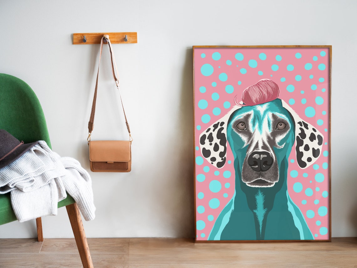 Funky Retro Dog Print Puppy Colorful Bathroom Wall Art Dalmatian Dog Art Print Funny Toilet Dog Art Maximalist Wall Art Pink Blue - Image 5