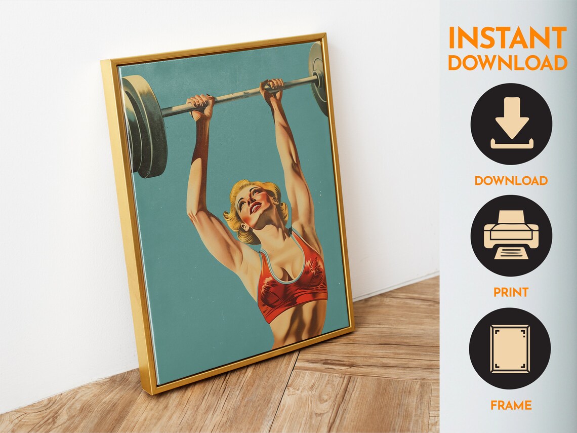 Retro Gym Female Gym Heavy Lifting Art Print - Image 6