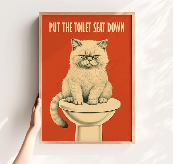 Funny Cat Bathroom Art Print, Put the Seat Down