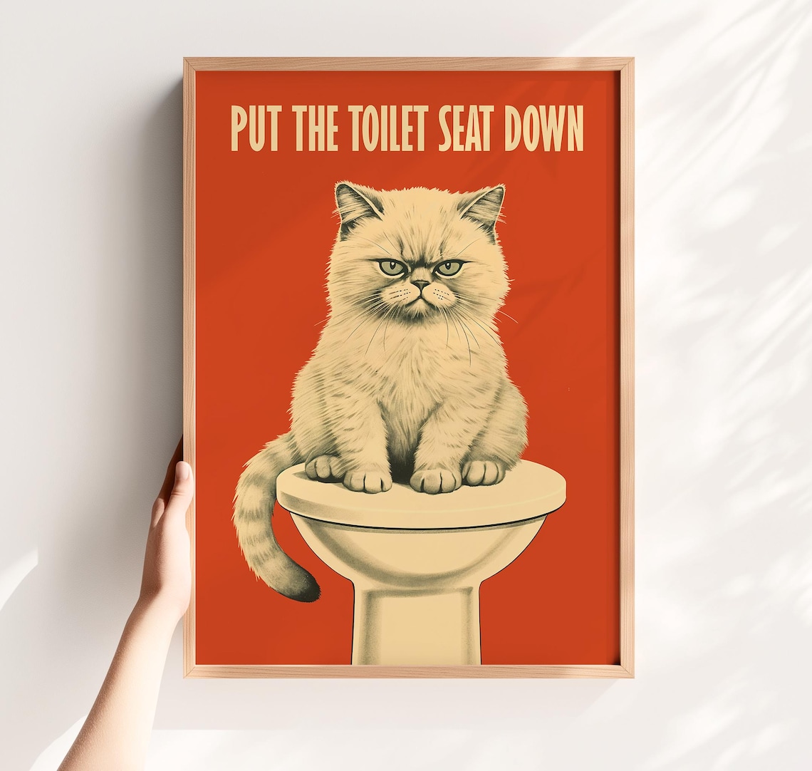Funny Cat Bathroom Art Print, Put the Seat Down
