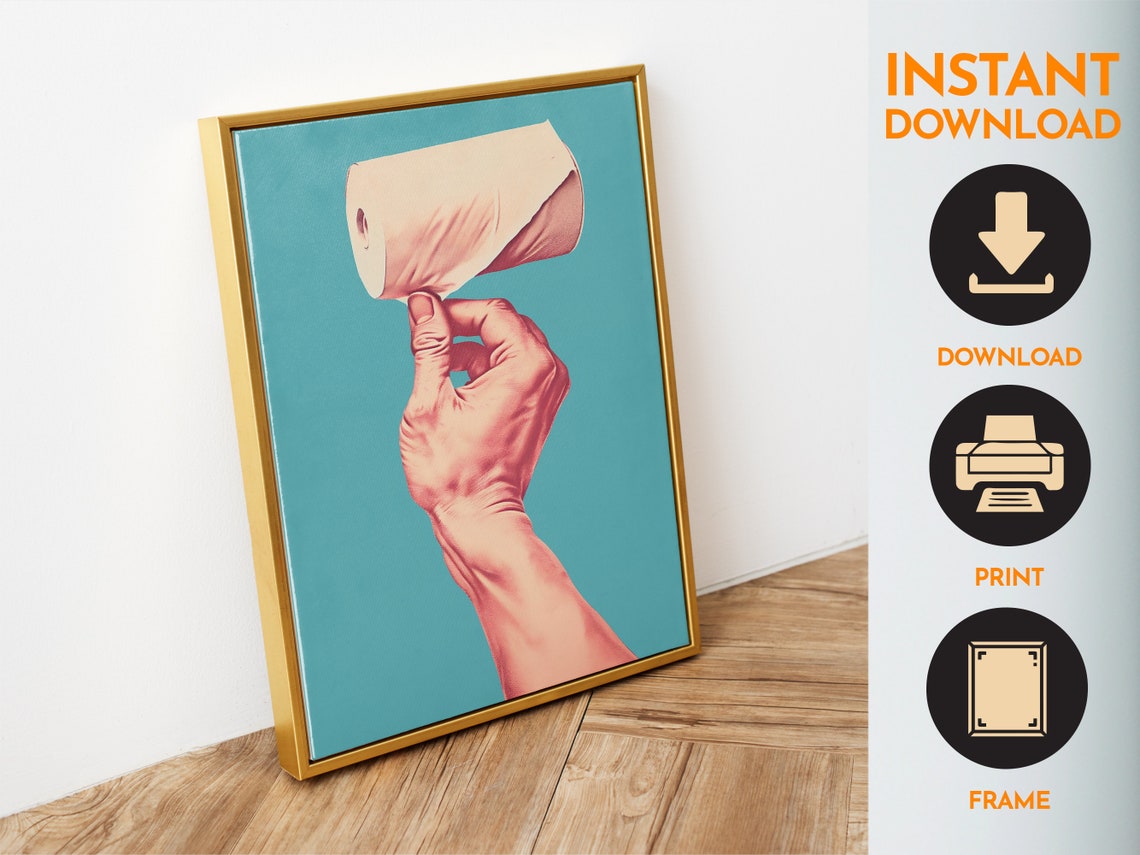 Funny Bathroom Wall Art Cute Bathroom Print Funny Poster Toilet Print Paper Roll Toilet Poster Hand Of God Print Blue And Pink Print - Image 4