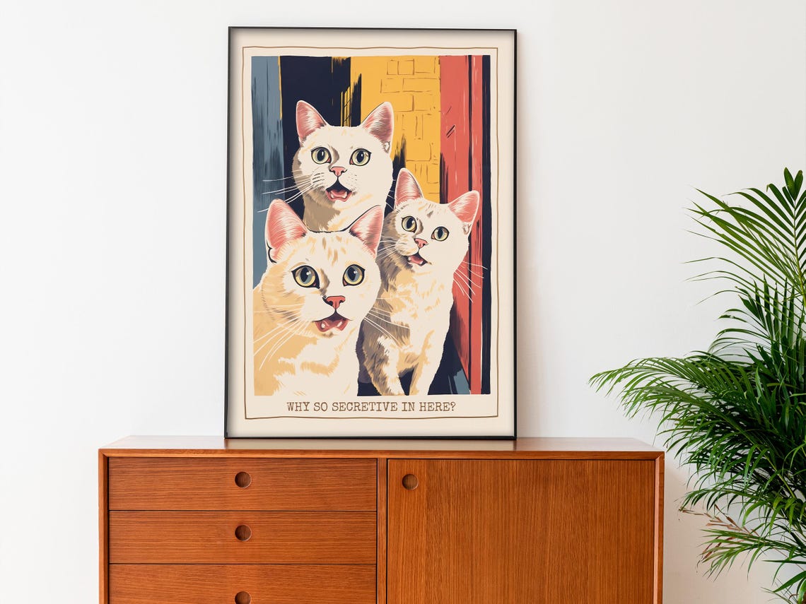 Why So Secretive In Here Funny Three Cats Peeking Bathroom Poster - Image 3