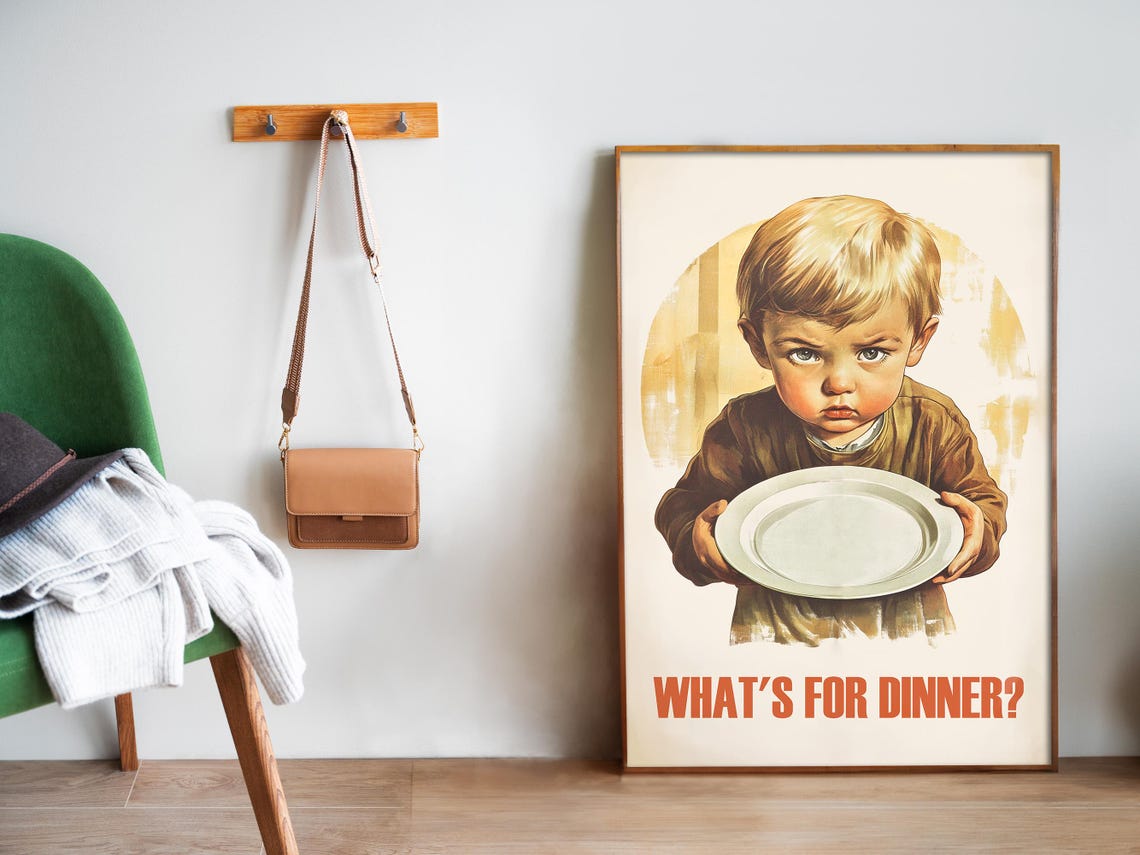 Whats For Dinner Grumpy Kid Empty Plate Funny Vintage Kitchen Poster - Image 4