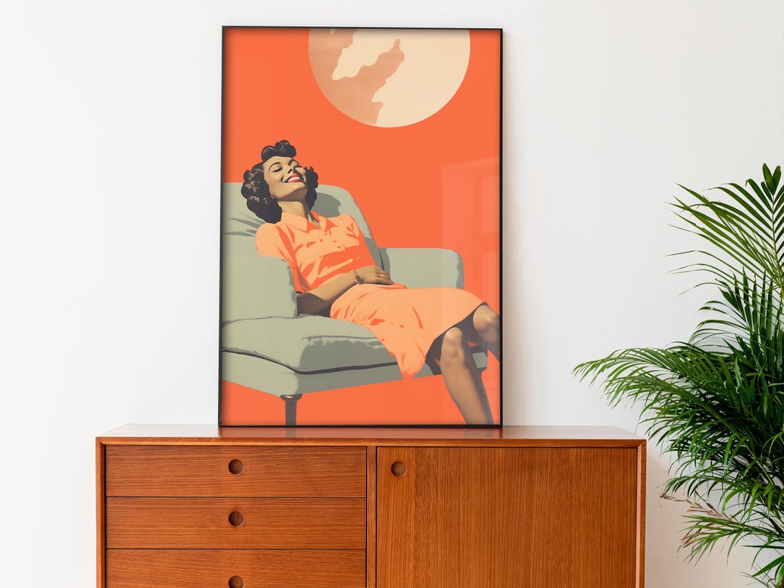Afternoon Nap Retro Woman Napping Armchair Orange Vintage Rest Poster - Image 2