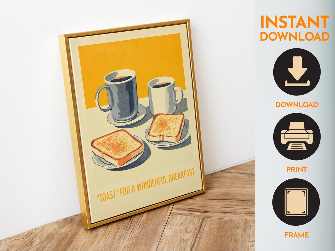 Vintage Breakfast Toast Coffee Poster, Retro Kitchen Art - Image 6
