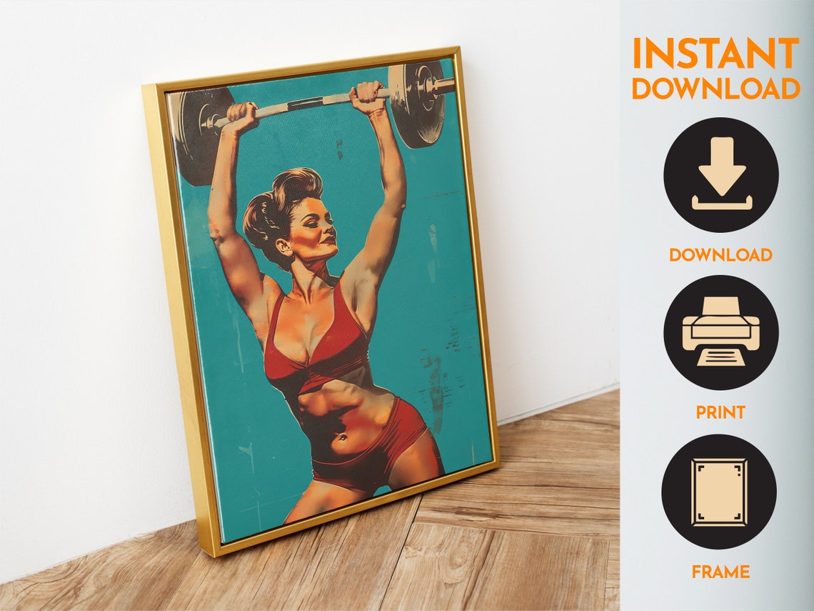 Retro Gym Poster Home Gym Wall Art Weight Lifting Art Retro Poster Fitness Art Print Bodybuilding Print Strong Girl Poster - Image 4