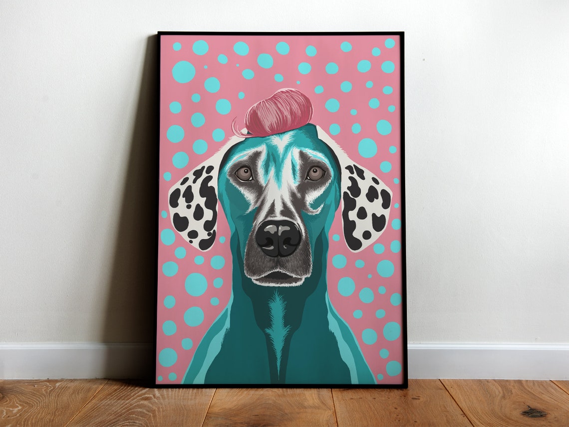 Funky Dalmatian Dog Pink Polka Dot Bright Pop Art Portrait Poster