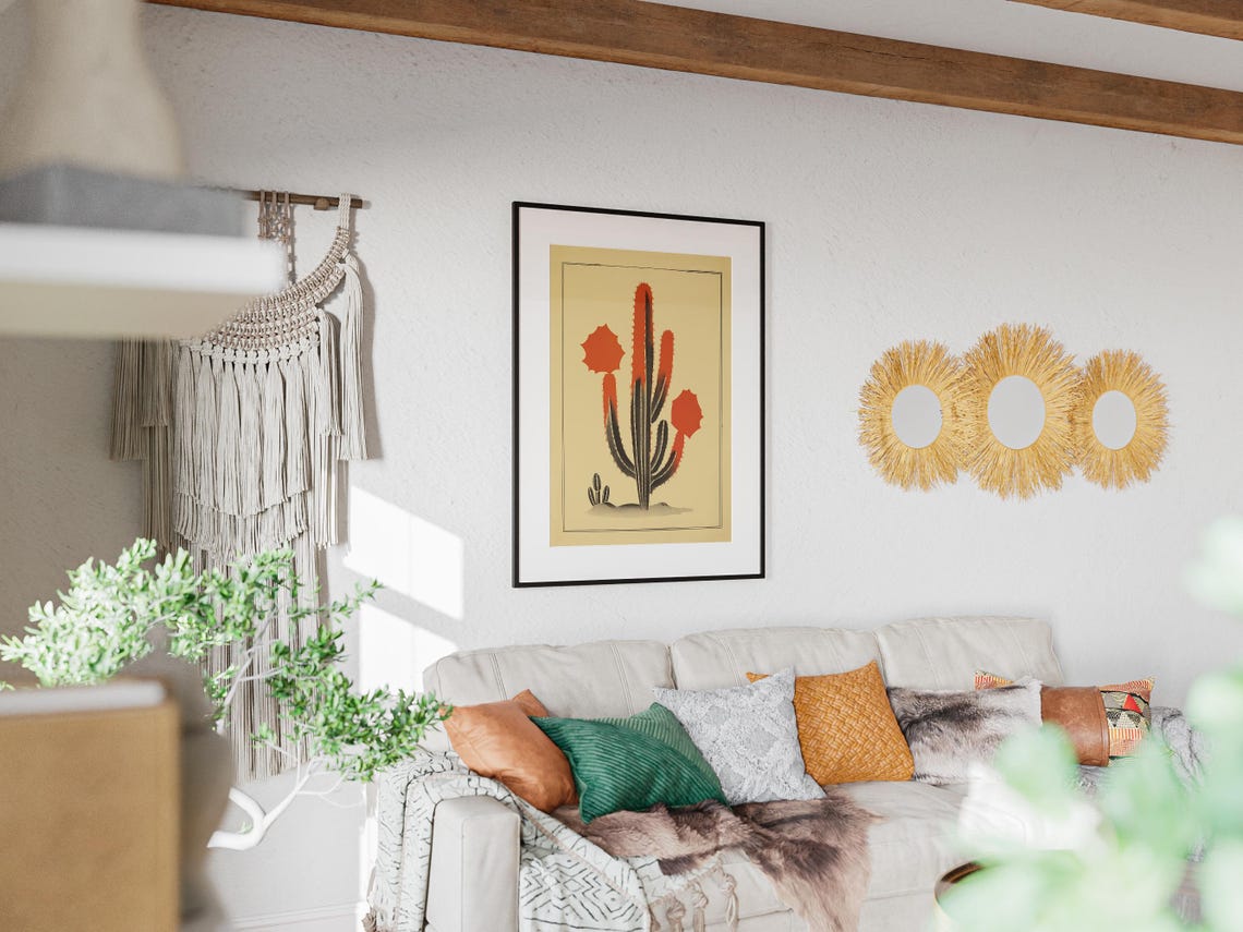 Minimalist Blooming Cactus Botanical Line Art Red Desert Poster - Image 3