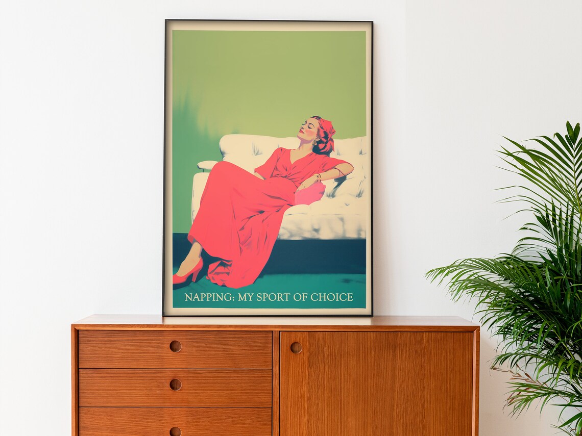 Napping My Sport Of Choice Retro Reclining Woman Vintage Art Poster - Image 2