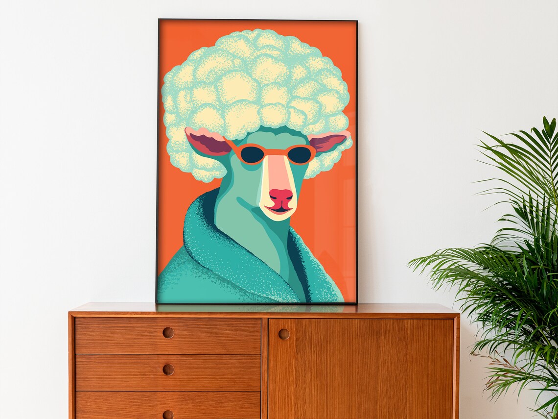 Cool Sheep With Sunglasses Funky Animal Pop Art Portrait Poster - Image 3