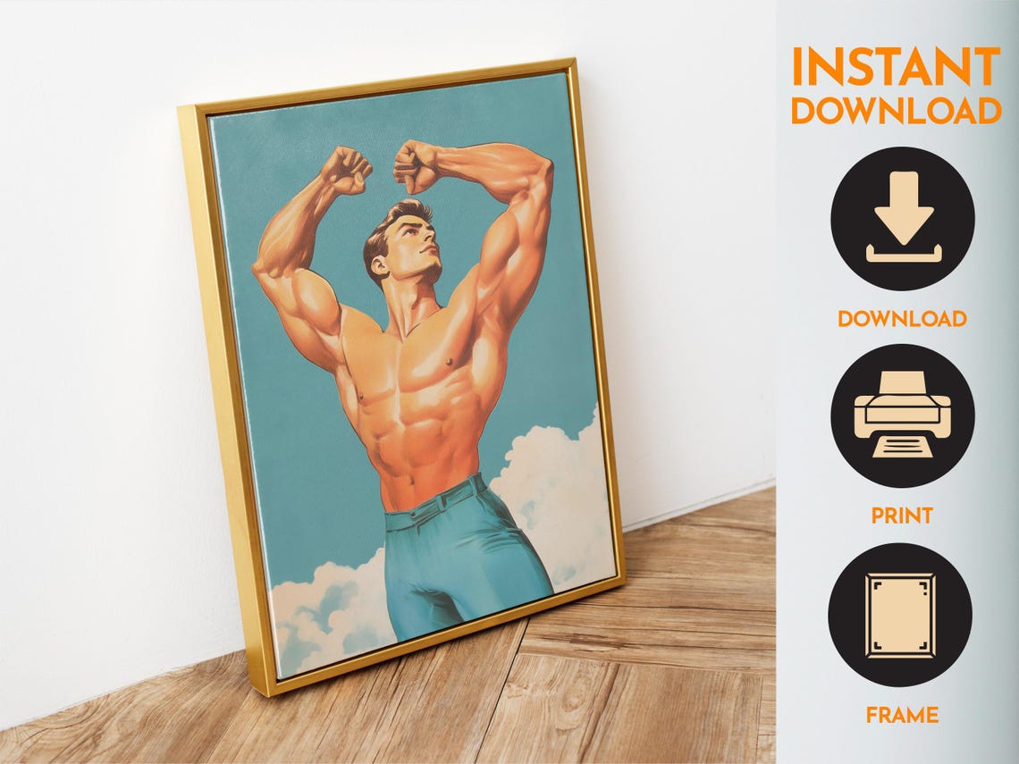 Muscular Bodybuilder Flexing Double Biceps Retro Gym Art Poster - Image 6