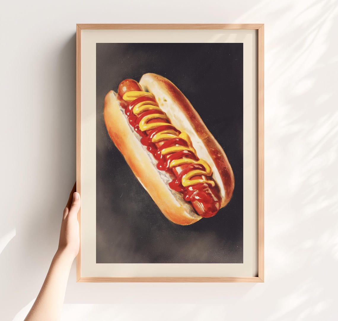 Classic Hot Dog With Ketchup and Mustard Food Illustration Poster