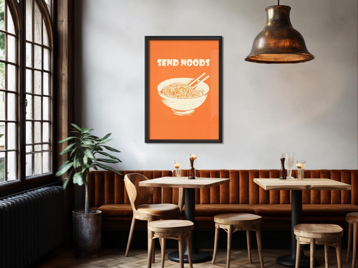 Noodles Print Send Noods Poster Cute Kitchen Wall Art Funny Noodle Art Retro Food Print Japanese Food Dining Room Art Retro Asian Food Art - Image 4
