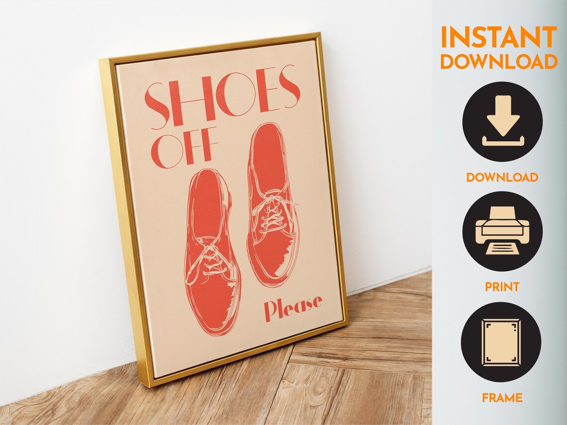 Shoes Off Please Orange Pair Minimal Entryway Door Quote Poster - Image 6