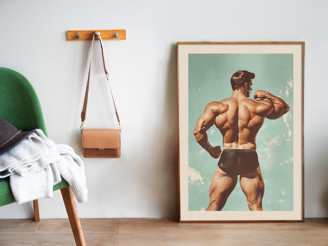 Retro Bodybuilder Flexing Muscles Vintage Gym Fitness Art Poster - Image 5