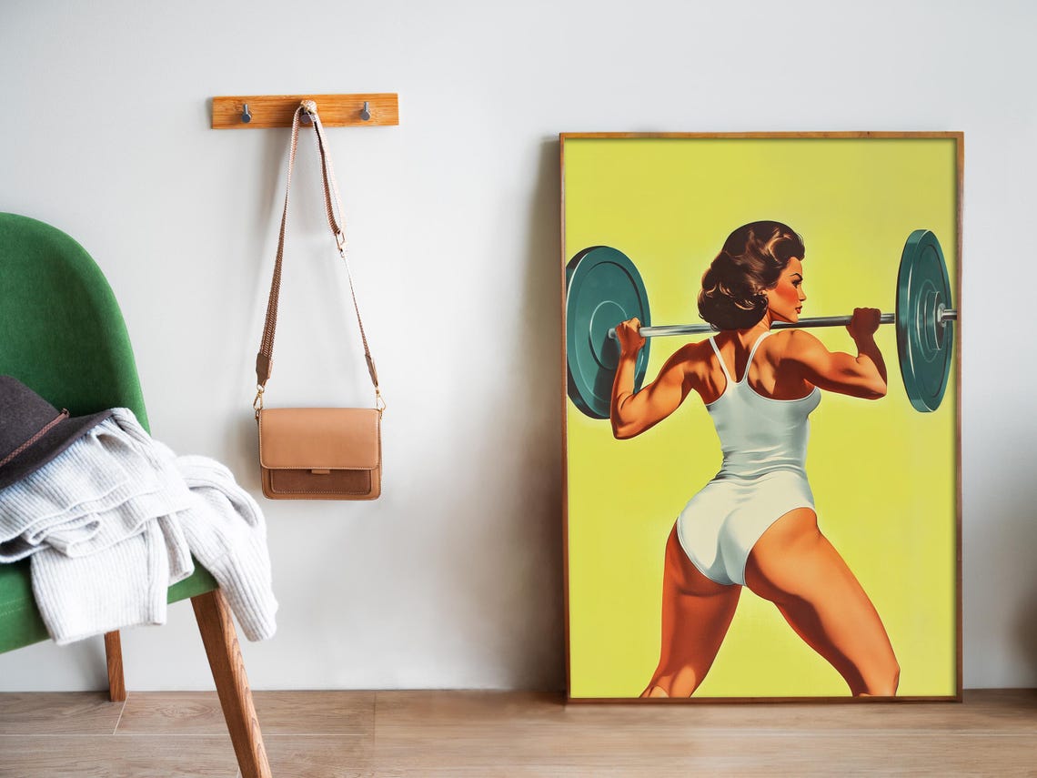 Retro Gym Girl Workout Room Art Print - Image 5