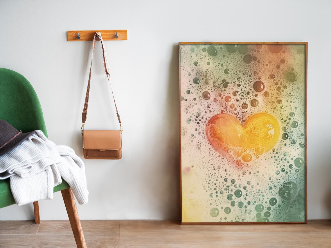 Golden Heart In Water Bubbles Dreamy Love Abstract Art Poster - Image 5