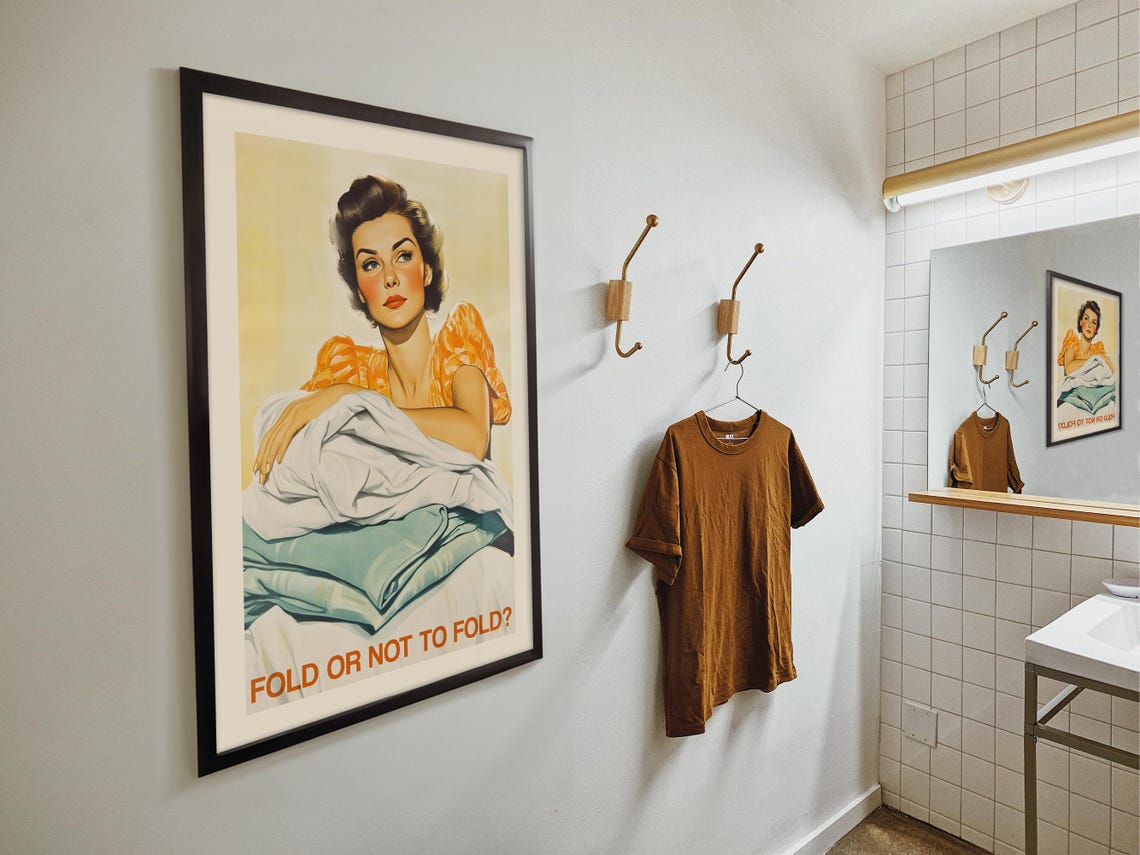 Fold Or Not To Fold Funny Retro Vintage Laundry Room Quote Poster - Image 4