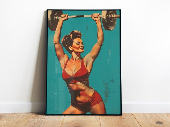 Retro Gym Poster Home Gym Wall Art Weight Lifting Art Retro Poster Fitness Art Print Bodybuilding Print Strong Girl Poster