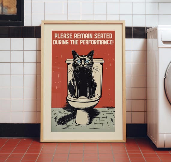 Black Cat On Toilet, Funny Bathroom Poster