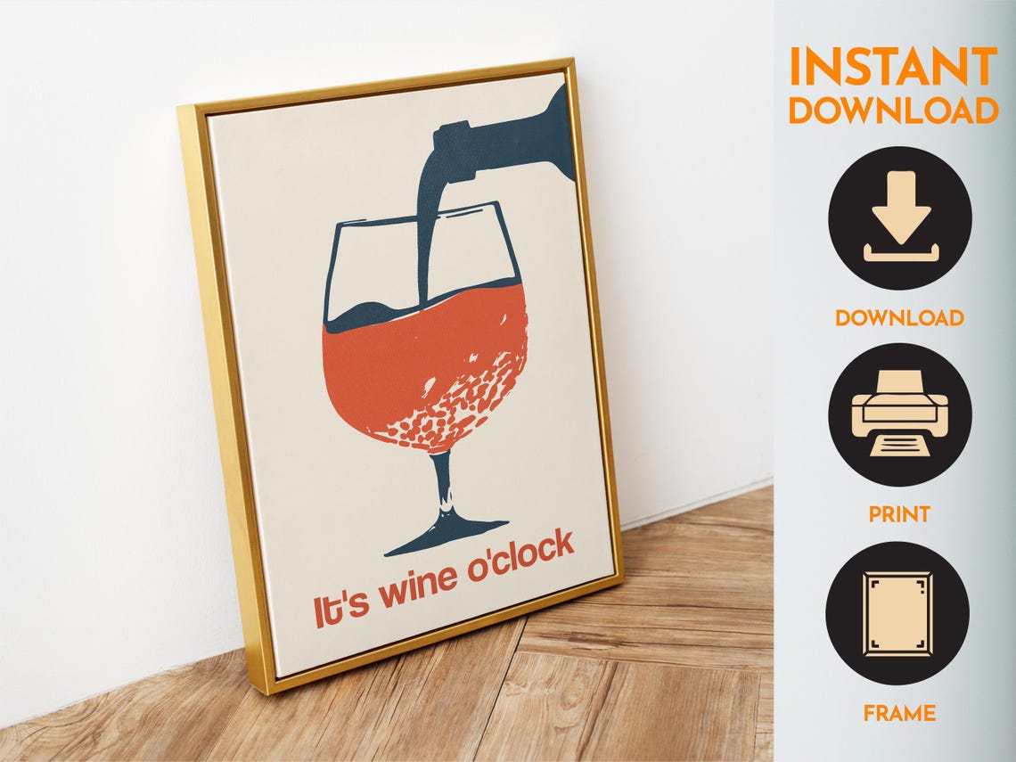 It Is Wine Oclock Minimal Wine Glass Pour Kitchen Bar Poster - Image 6