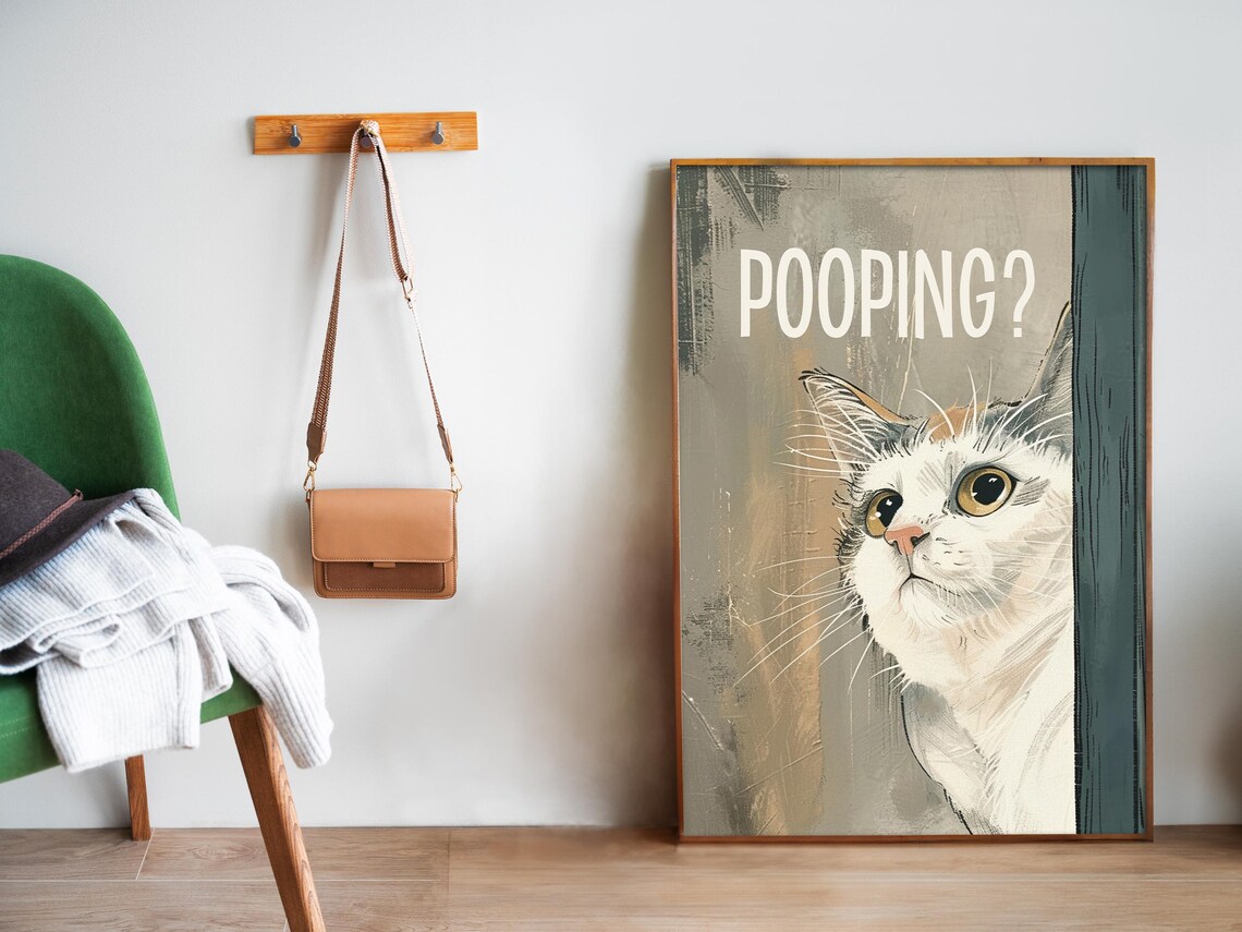 Funny Bathroom Wall Art Are You Pooping? Retro Cat Poster - Image 5