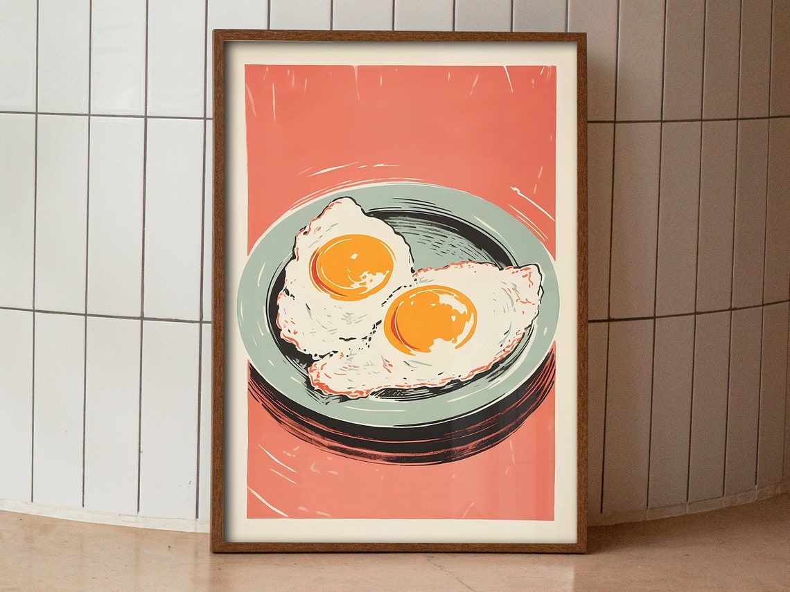 Sunny Side Up Fried Eggs Retro Kitchen Art Breakfast Food Poster - Image 2