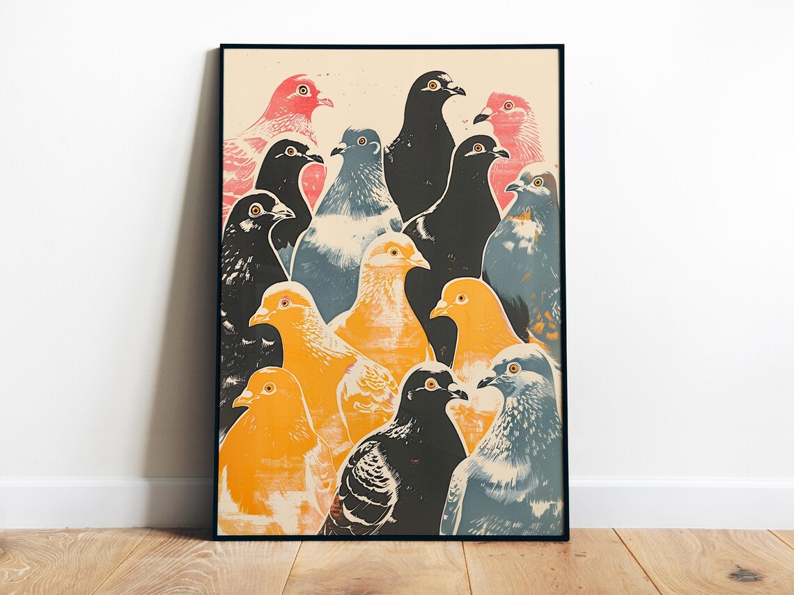 Retro Pigeons Bathroom Pop Art Poster Print