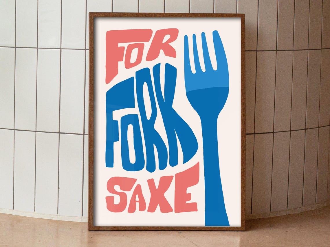 For Fork Sake Funny Kitchen Fork Typography Blue Quote Poster - Image 4