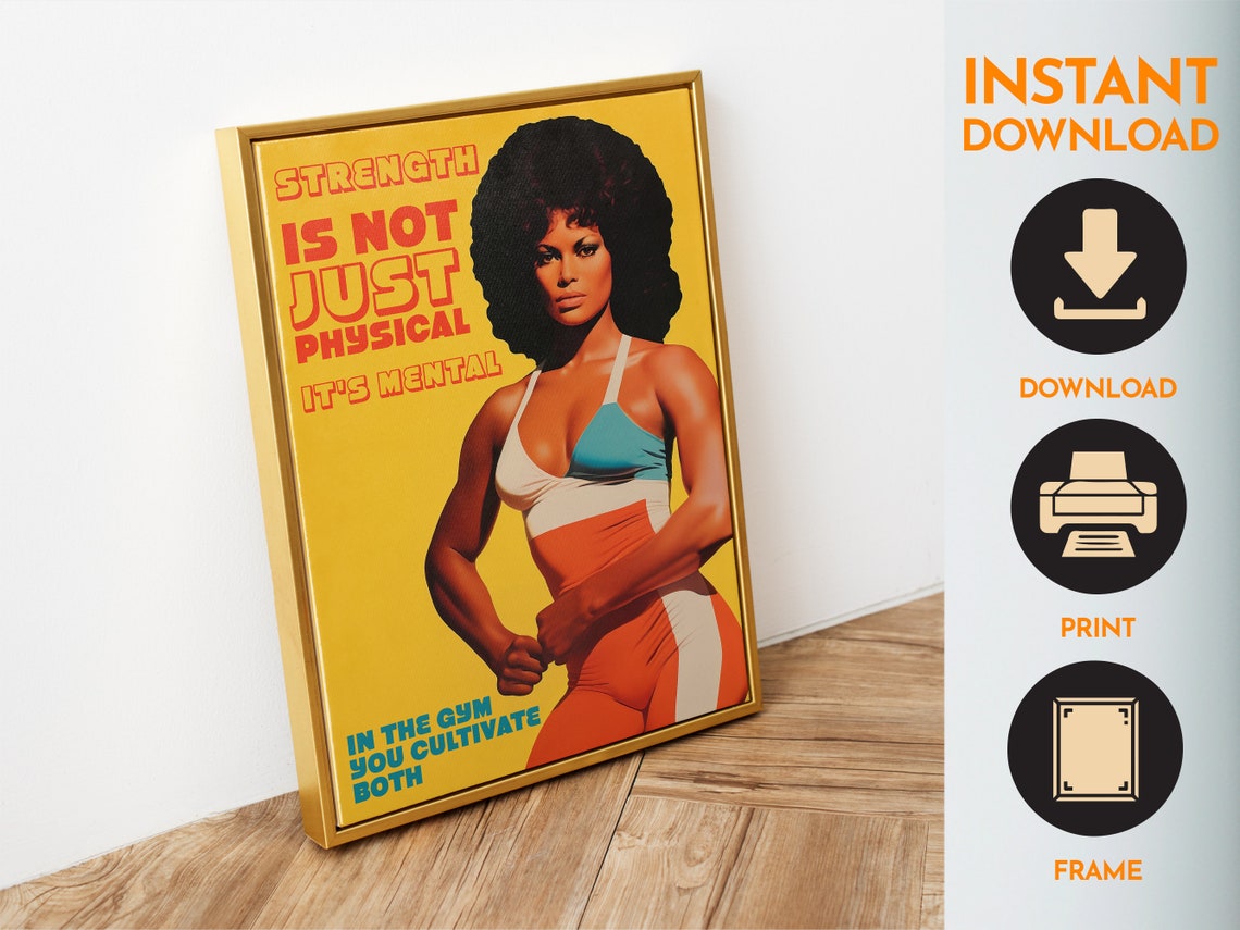 Strength Is Mental 70s Retro Female Strength Gym Motivation Poster - Image 6