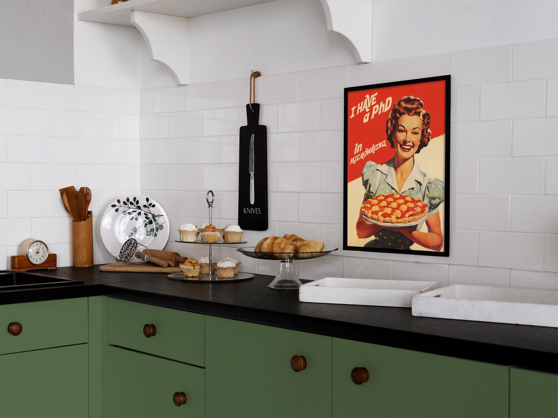 I Have A PhD In Microwaving Funny 50s Housewife Pizza Poster - Image 2