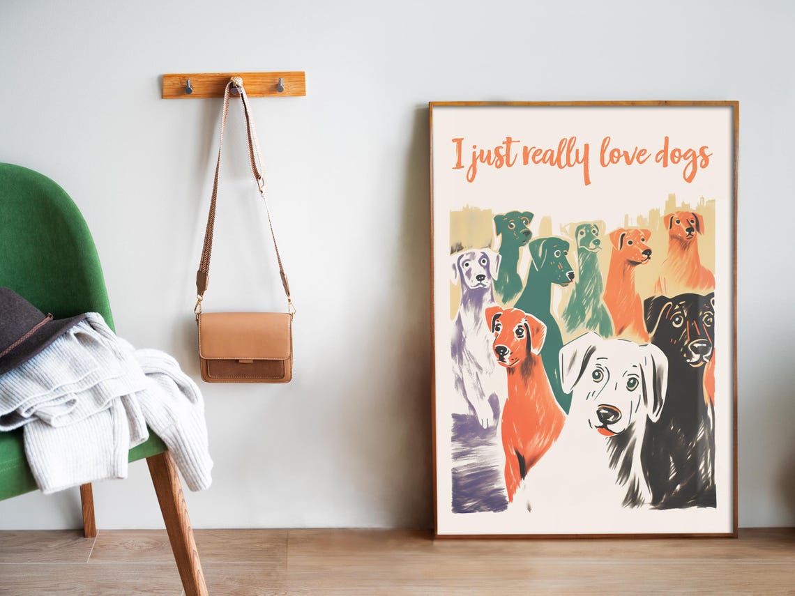 I Just Really Love Dogs Colorful Puppy Pack Dog Lover Poster - Image 5