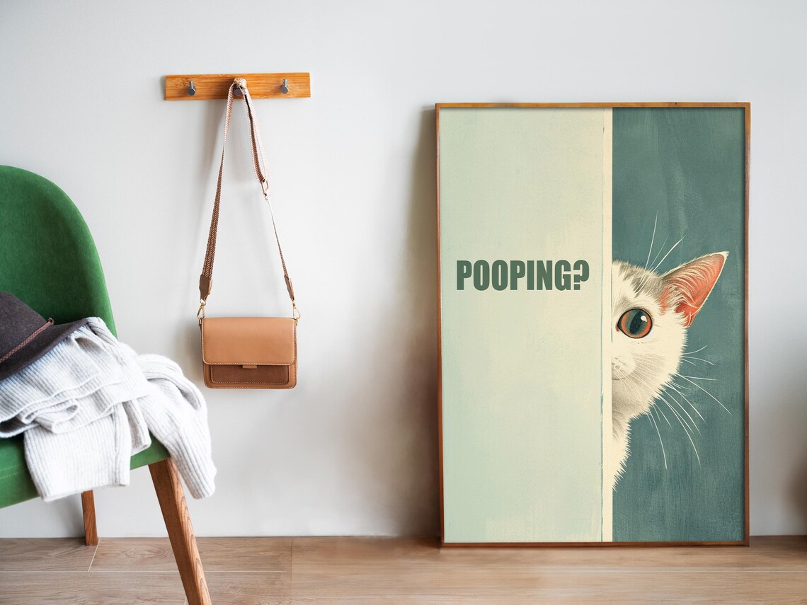 Are You Pooping? Cat Bathroom Art Print, Minimalist - Image 5
