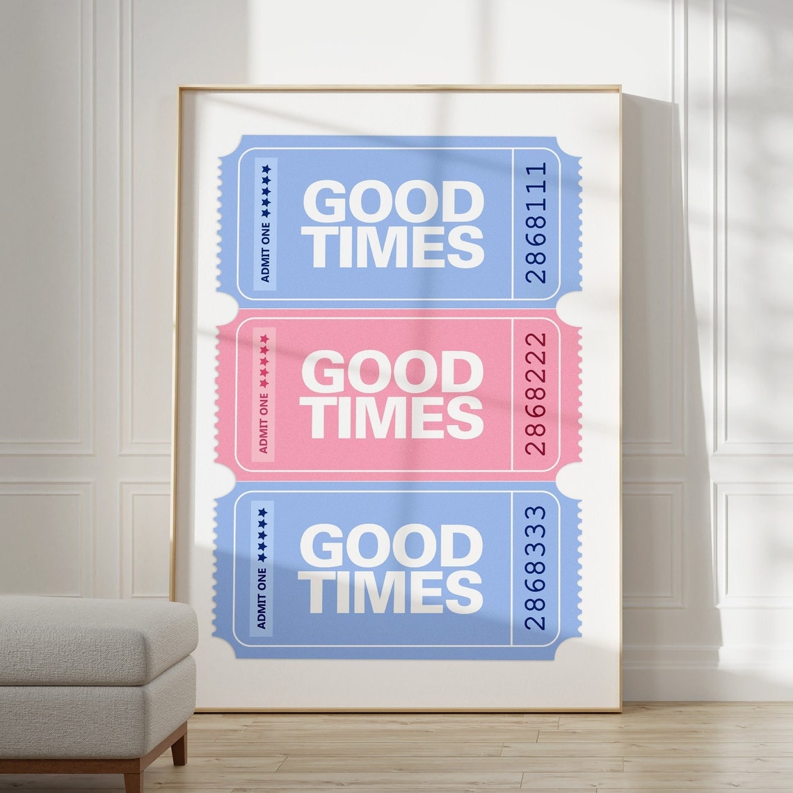 Vintage Pastel Good Times Admit One Movie Ticket Stubs Poster