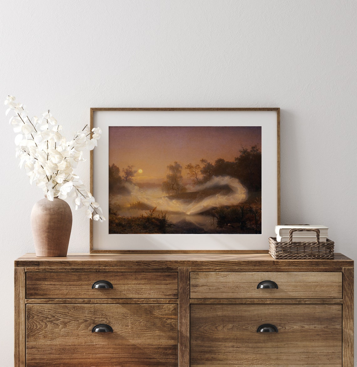Dancing Fairies Over Misty Pond Sunset Ethereal Vintage Art Print - Image 2