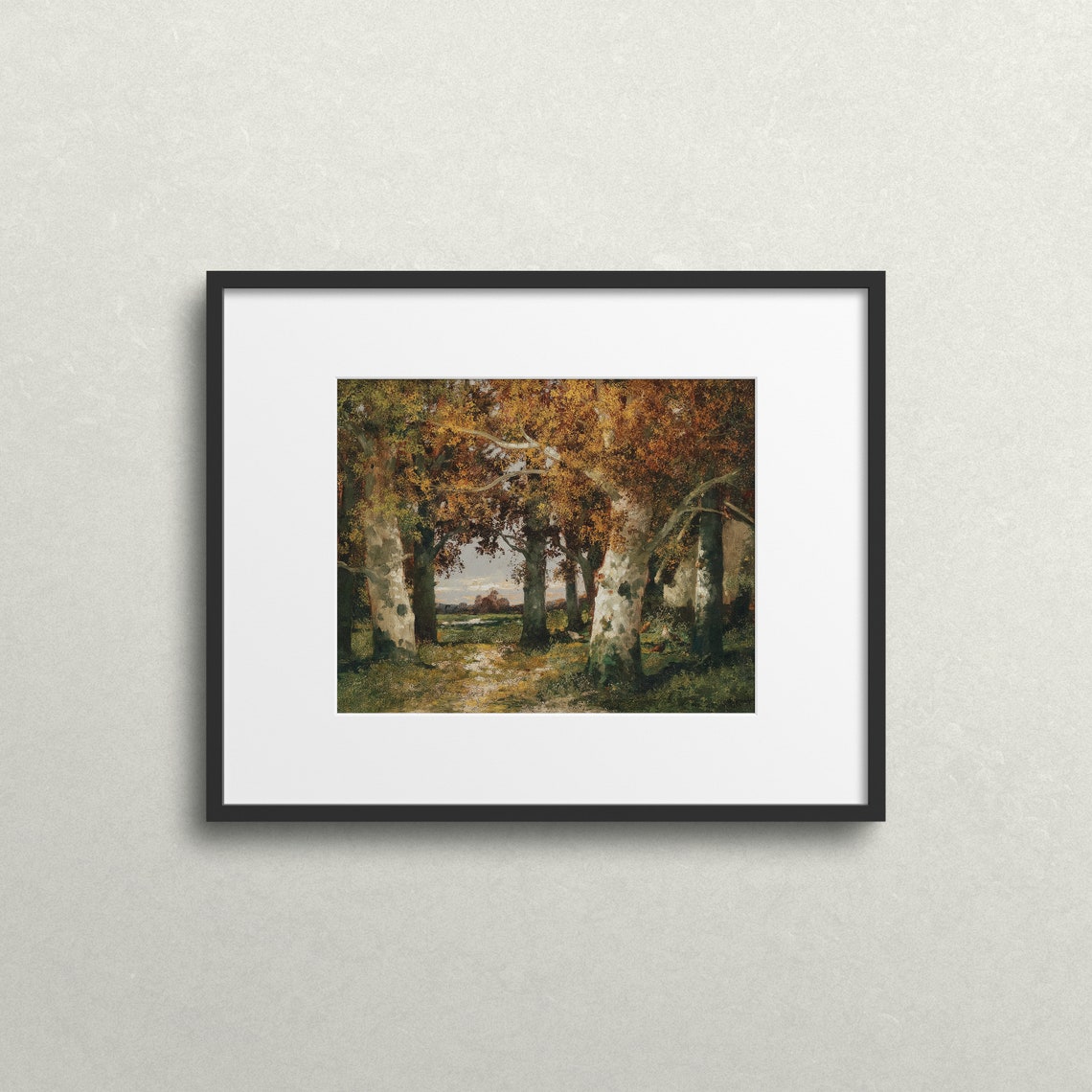 Autumn Forest Interior Tall Trees Sunlit Path Vintage Art Print - Image 2