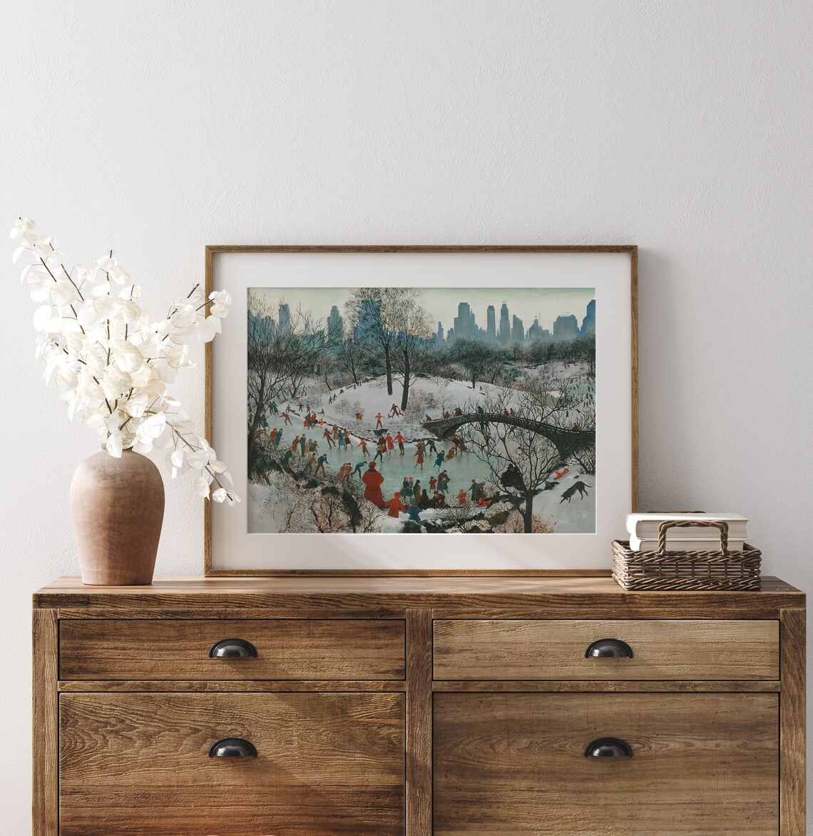 Christmas Eve Ice Skating Vintage Landscape Art Print - Image 3