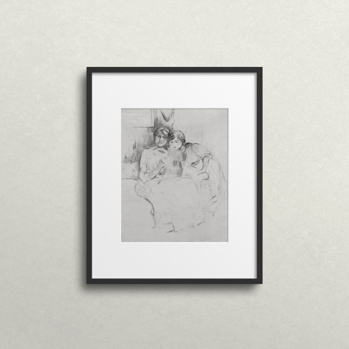 Mother Reading with Child Vintage Line Sketch Nursery Art Print - Image 2