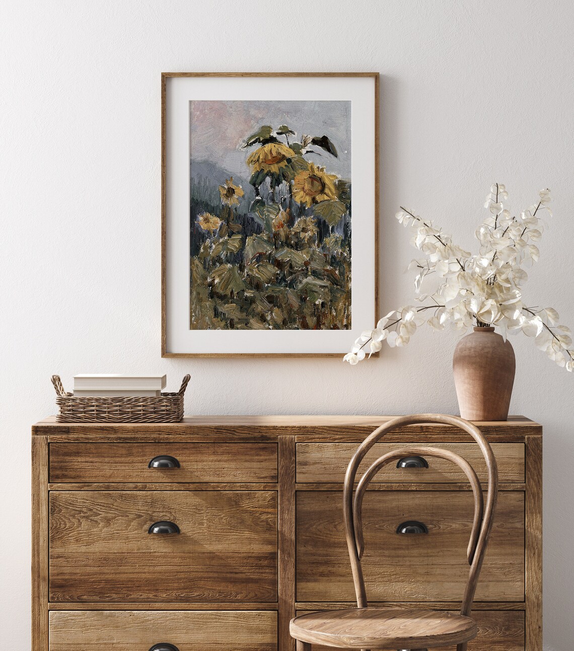 Sunflower Oil Painting Impressionist Golden Blooms Moody Art Print - Image 3