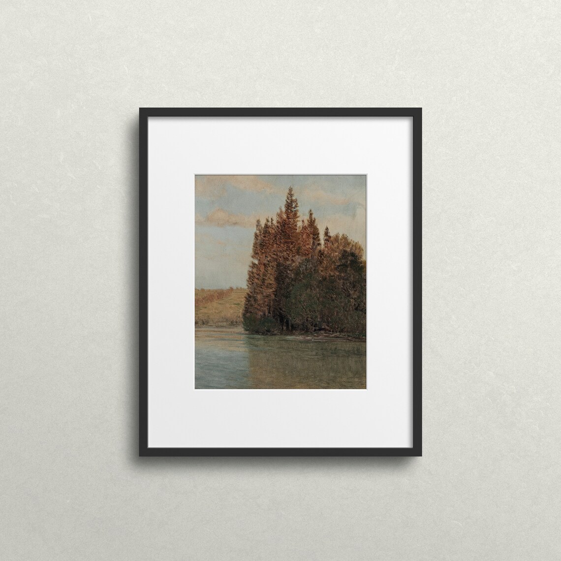 Serene Autumn Pines by Calm Lake Russet Foliage Vintage Art Print - Image 2