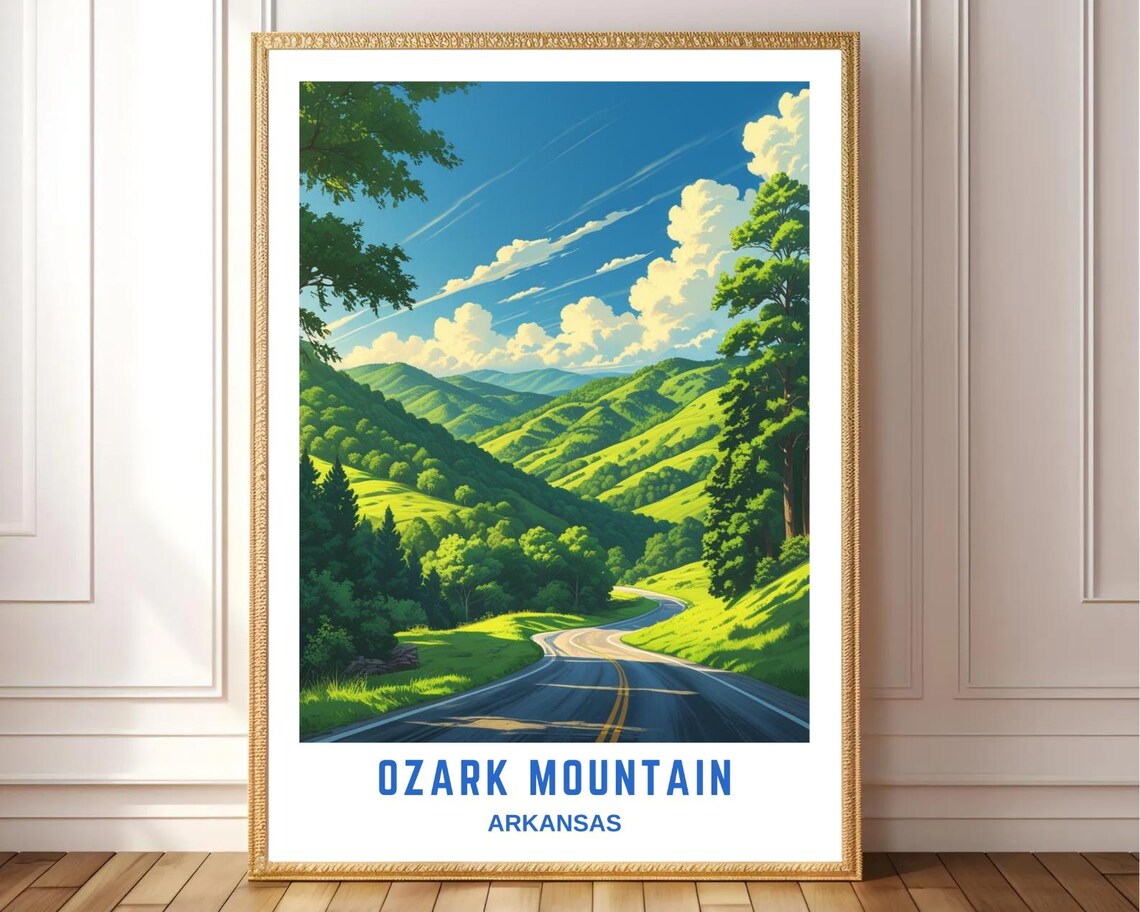 Ozark Mountain Arkansas Winding Road Green Hills Drive Travel Poster