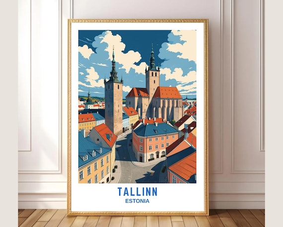 Tallinn Estonia Medieval Old Town Twin Church Towers Travel Poster