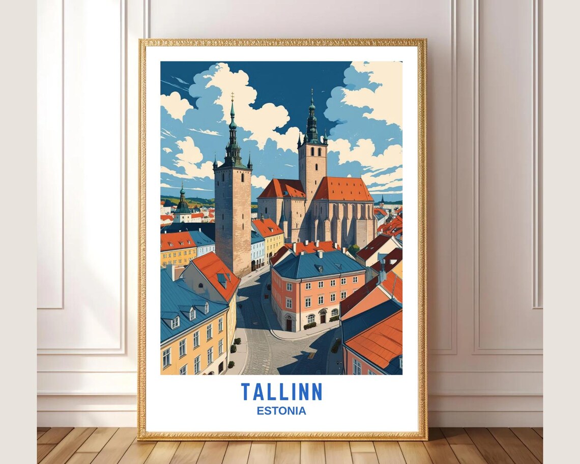 Tallinn Estonia Medieval Old Town Twin Church Towers Travel Poster