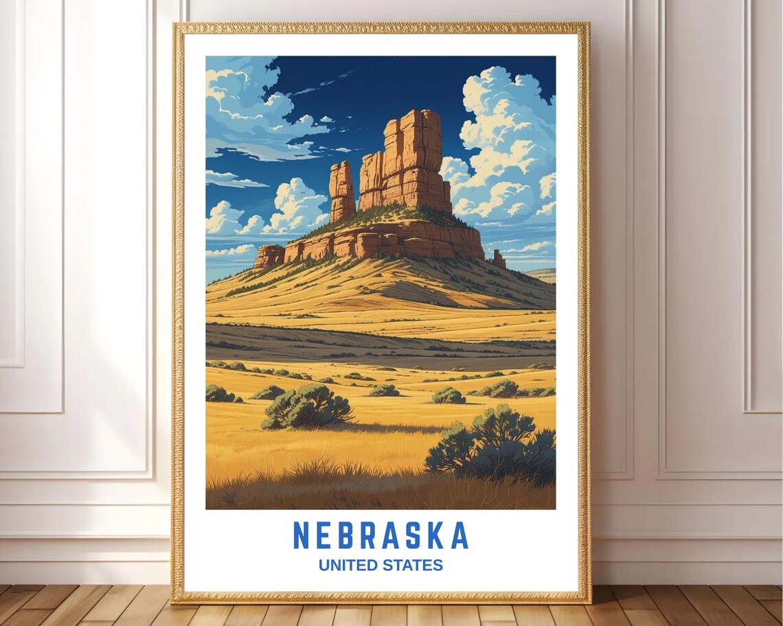 Nebraska United States Golden Prairie Butte Rock Landscape Poster