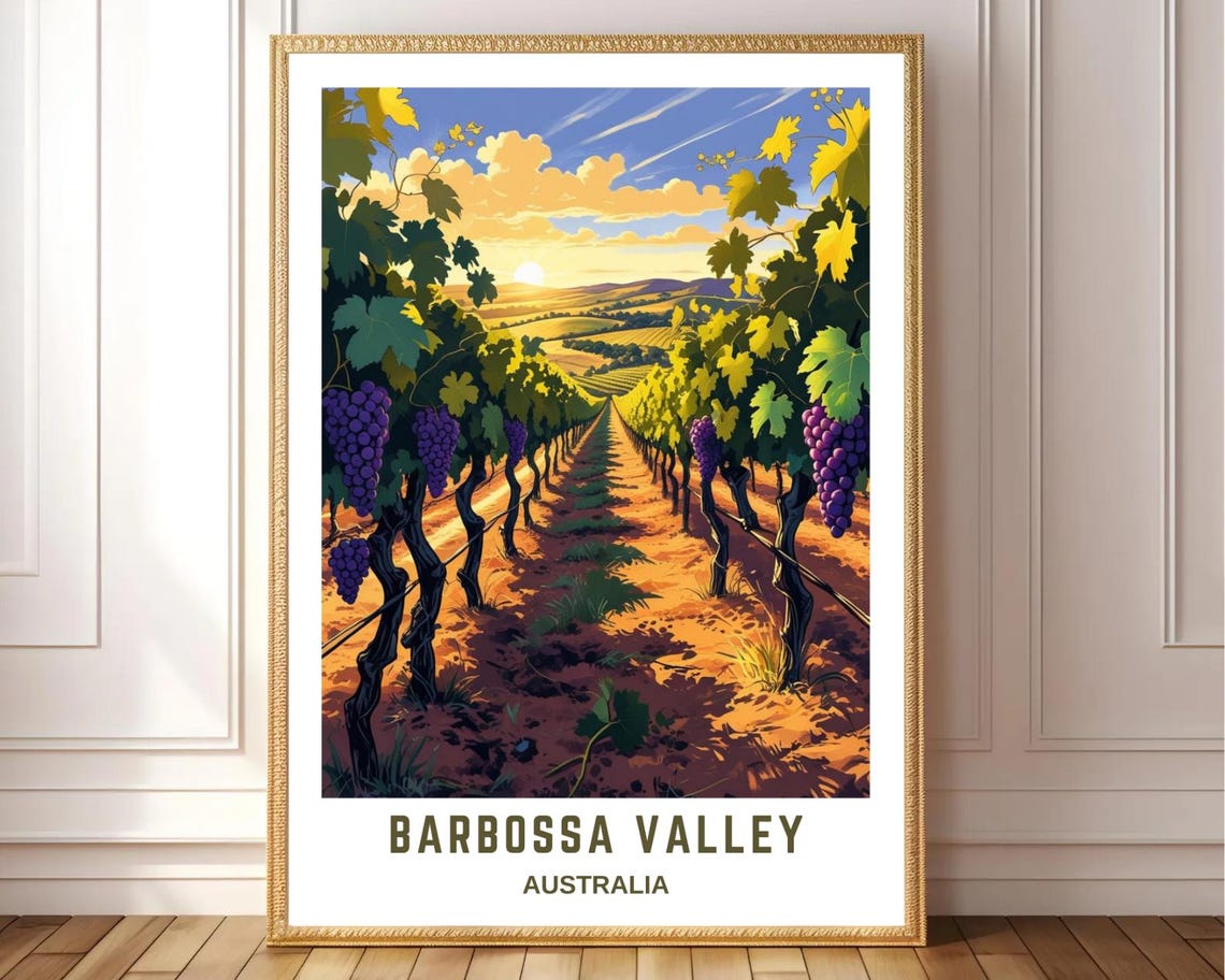 Barossa Valley Australia Vineyard Sunset Purple Grape Rows Art Poster
