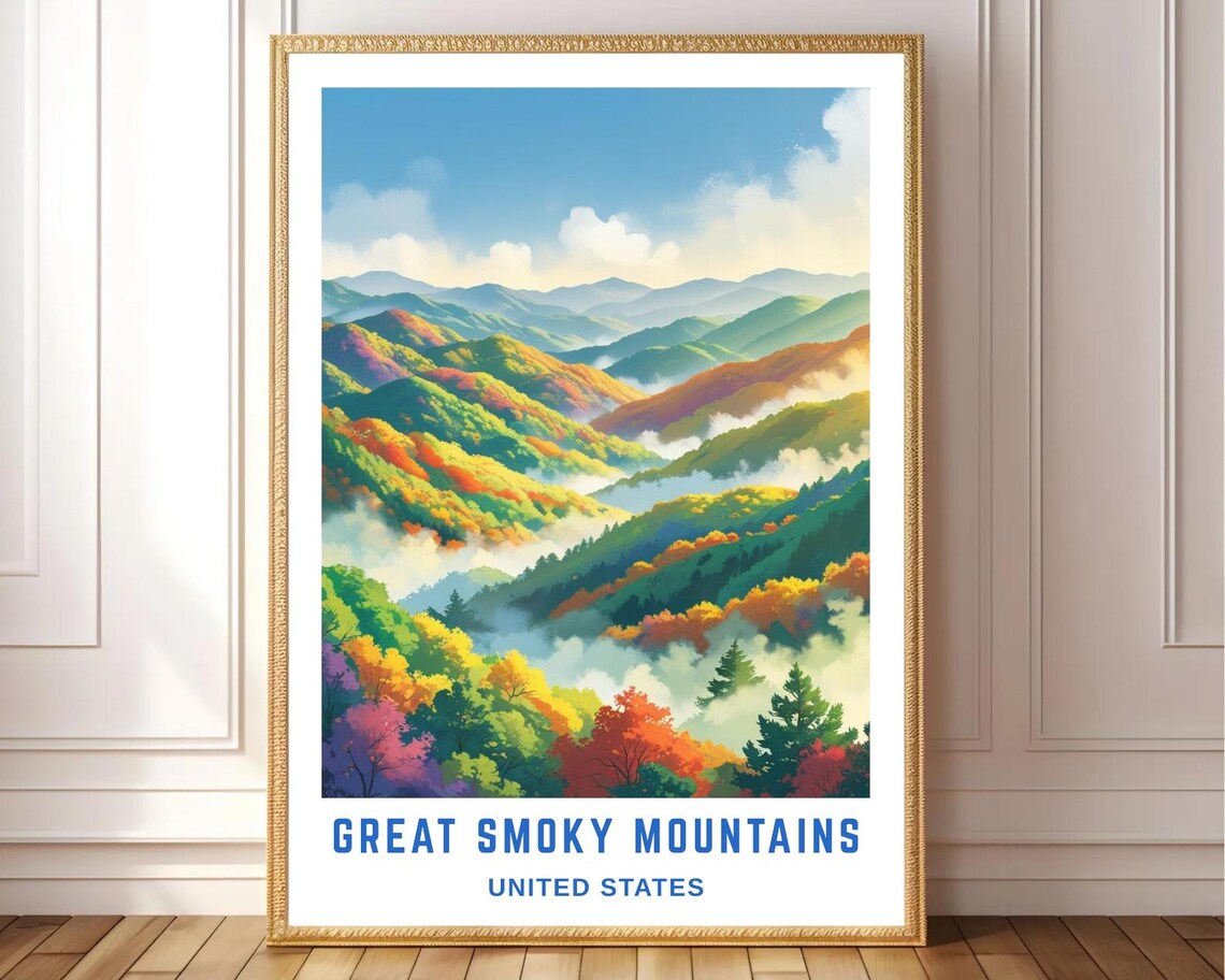 Great Smoky Mountains Misty Autumn Ridges Scenic Vista Poster