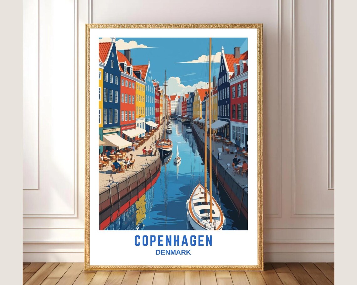 Copenhagen Denmark Nyhavn Canal Colorful Harbor Travel Poster