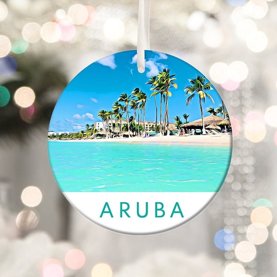 Aruba Caribbean Beach Palm Trees Turquoise Sea Travel Poster