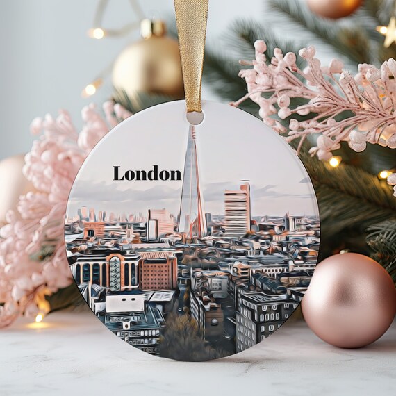 London City Skyline Round Christmas Ornament Keepsake Gift Poster