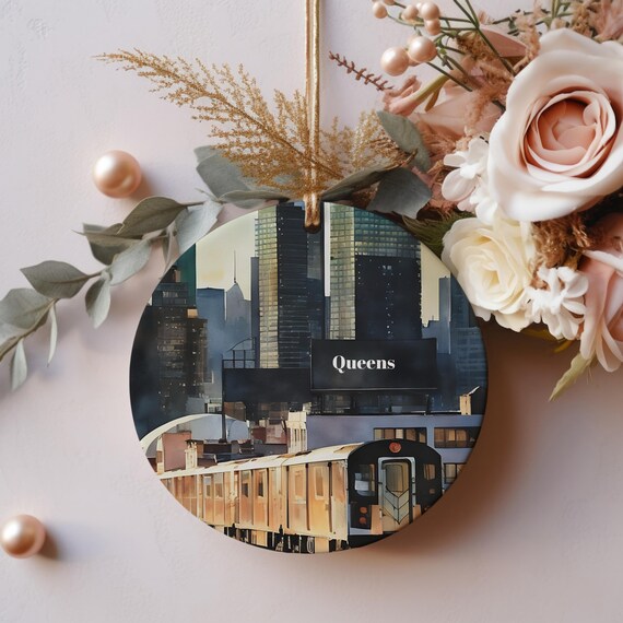 Queens New York City Subway Train Christmas Ornament Souvenir Print